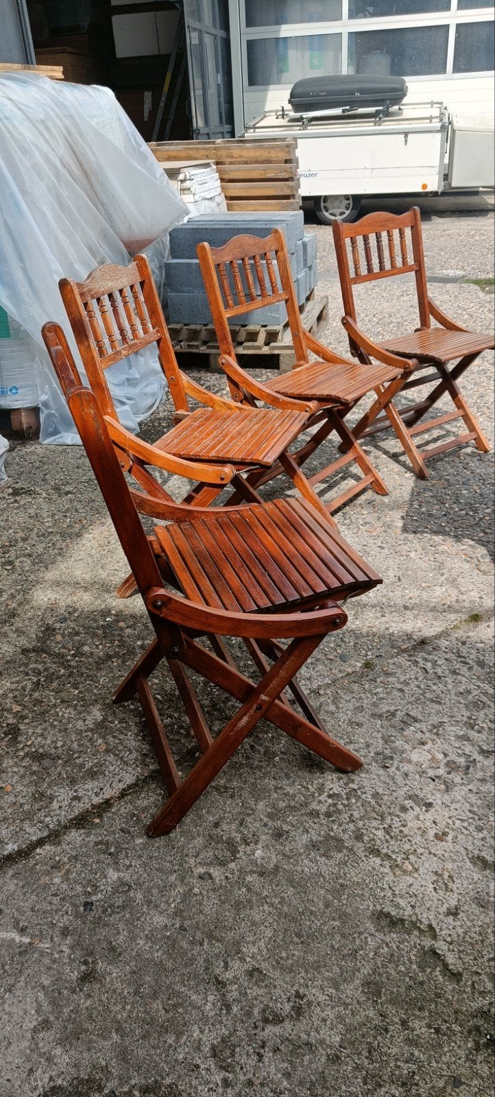 Vintage Houten Tuinset met 4 stoelen en tafel, Ophalen, 4 zitplaatsen, Gebruikt, Tuinset