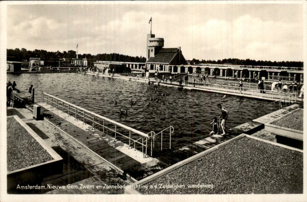 Amsterdam - Zwembad en Zonnebad - Zuidelijken wandeweg, Verzamelen, Ophalen of Verzenden, 1920 tot 1940, Gelopen, Noord-Holland