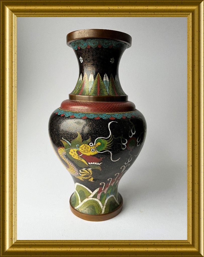 Oude cloisonne vaas met afbeelding draak, Antiek en Kunst, Kunst | Niet-Westerse kunst, Ophalen of Verzenden