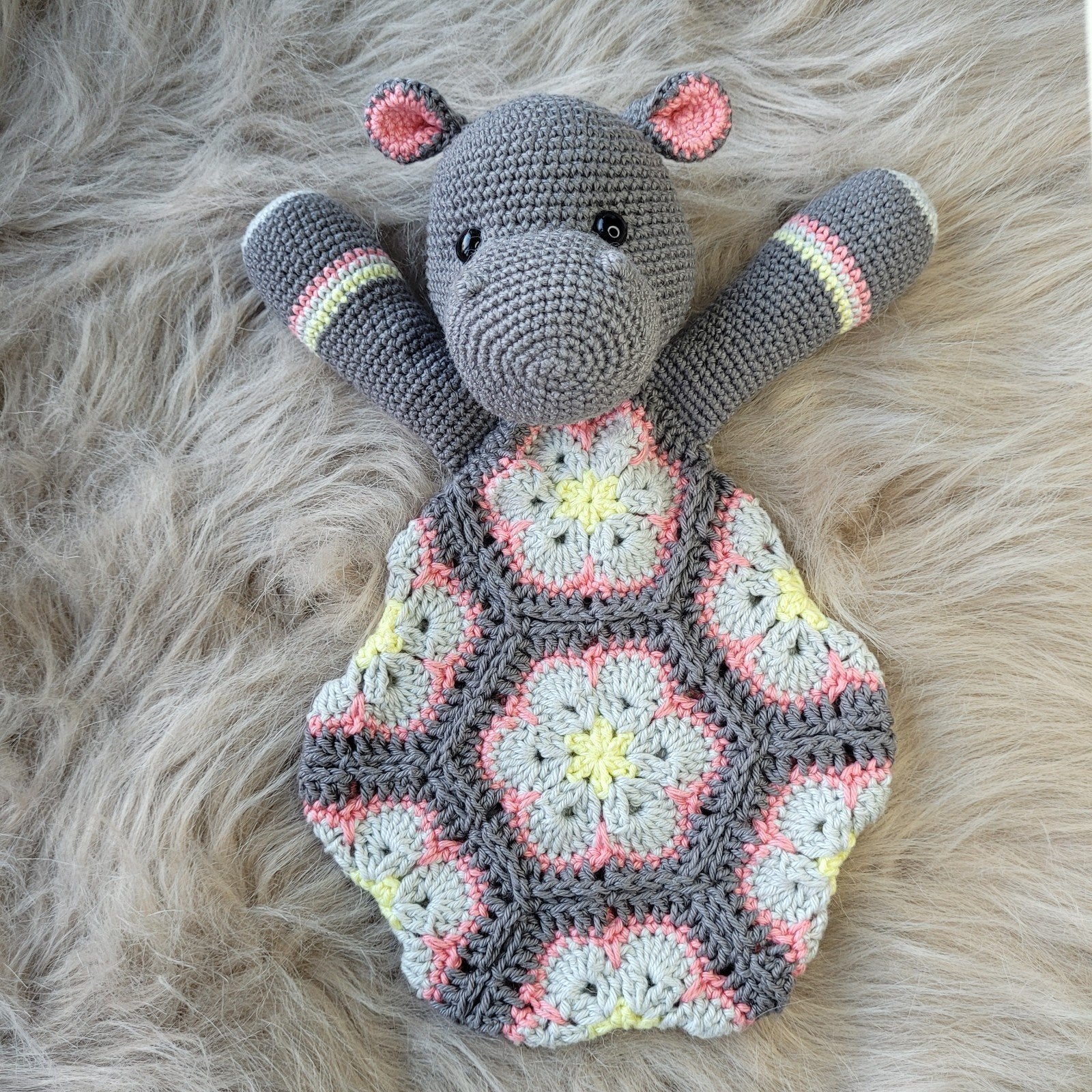 Gehaakte nijlpaard knuffeldoekje knuffel, Nieuw, Ophalen of Verzenden, Middelgroot (20 tot 80 cm), Handgemaakt
