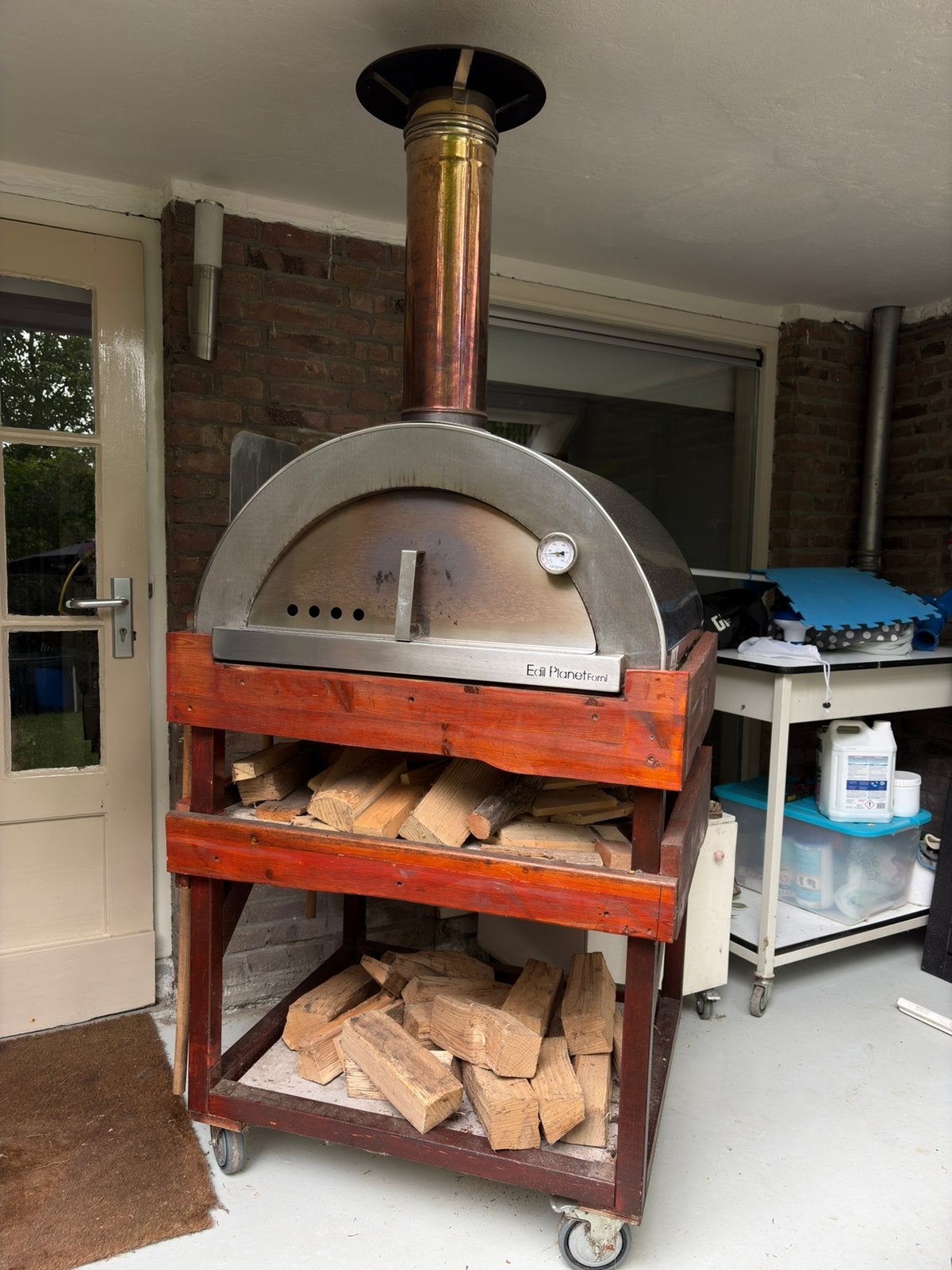 Pizza hout oven Nonno Peppe met onderstel en pizza scheppen, Tuin en Terras, Pizzaovens, Gebruikt, Ophalen