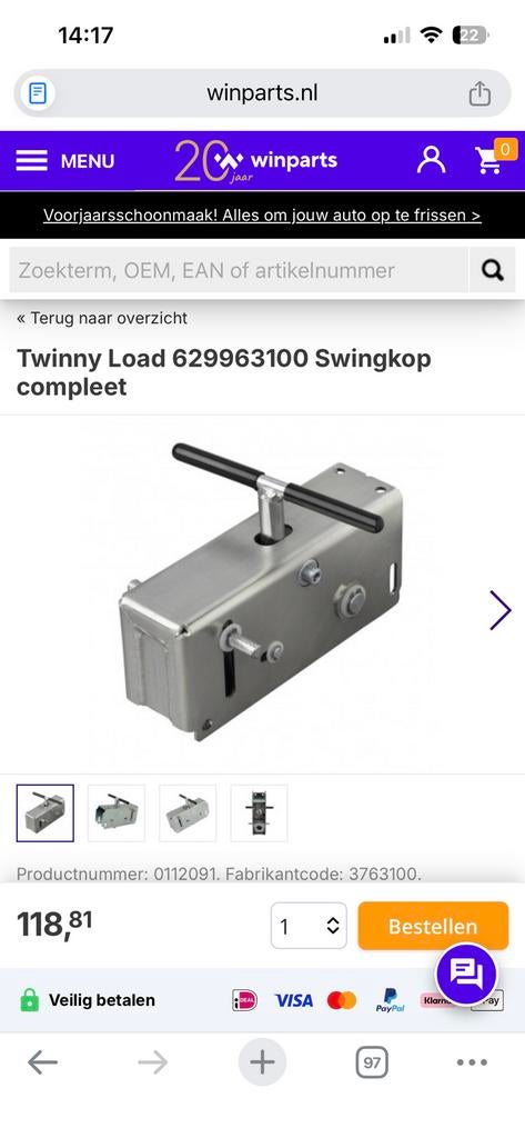 Twinny Load Koppeling, Auto diversen, Fietsendragers, Ophalen, Zo goed als nieuw, Trekhaakdrager