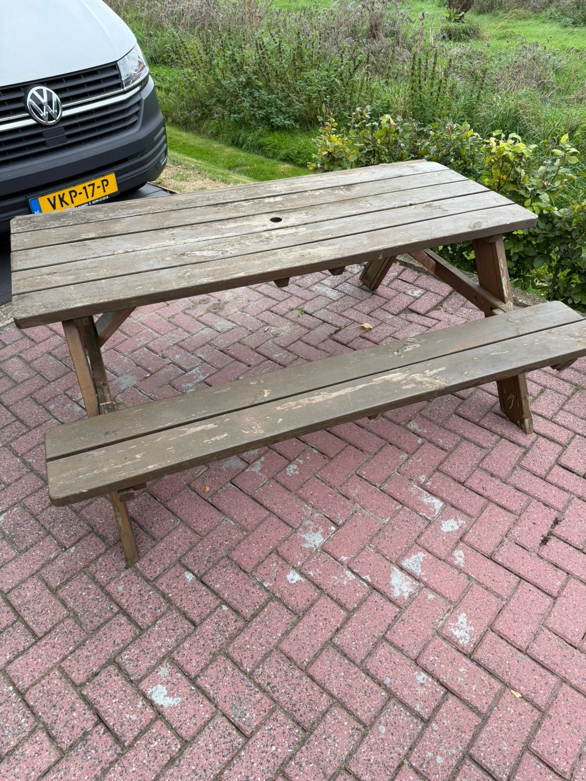 Mooie picknicktafel, Tuin en Terras, Ophalen, Zo goed als nieuw, Rechthoekig, Hout