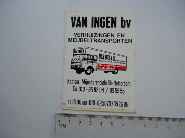 sticker oud Van INGEN Rotterdam truck verhuizing transport, Verzenden, Zo goed als nieuw, Bedrijf of Vereniging