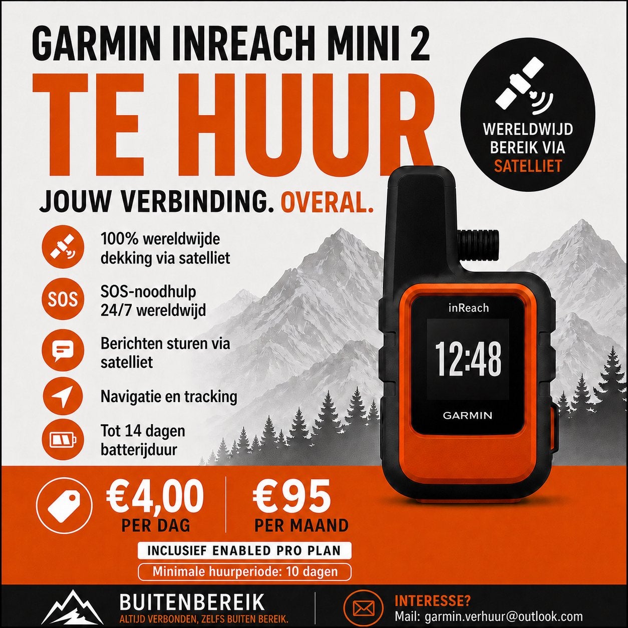 TE HUUR > Garmin inreach mini 2, Ophalen of Verzenden, Nieuw, Zender en Ontvanger