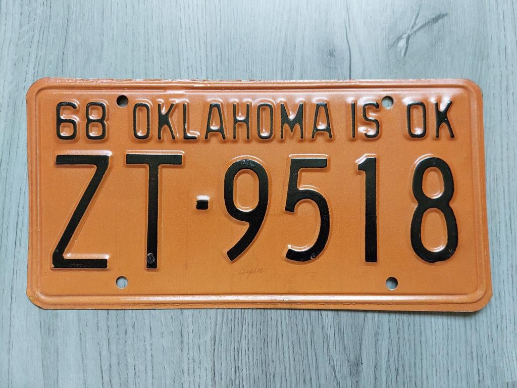 Kenteken 1968 Oklahoma USA Nummerplaat Nummerbord, Ophalen of Verzenden, Gebruikt, Auto's