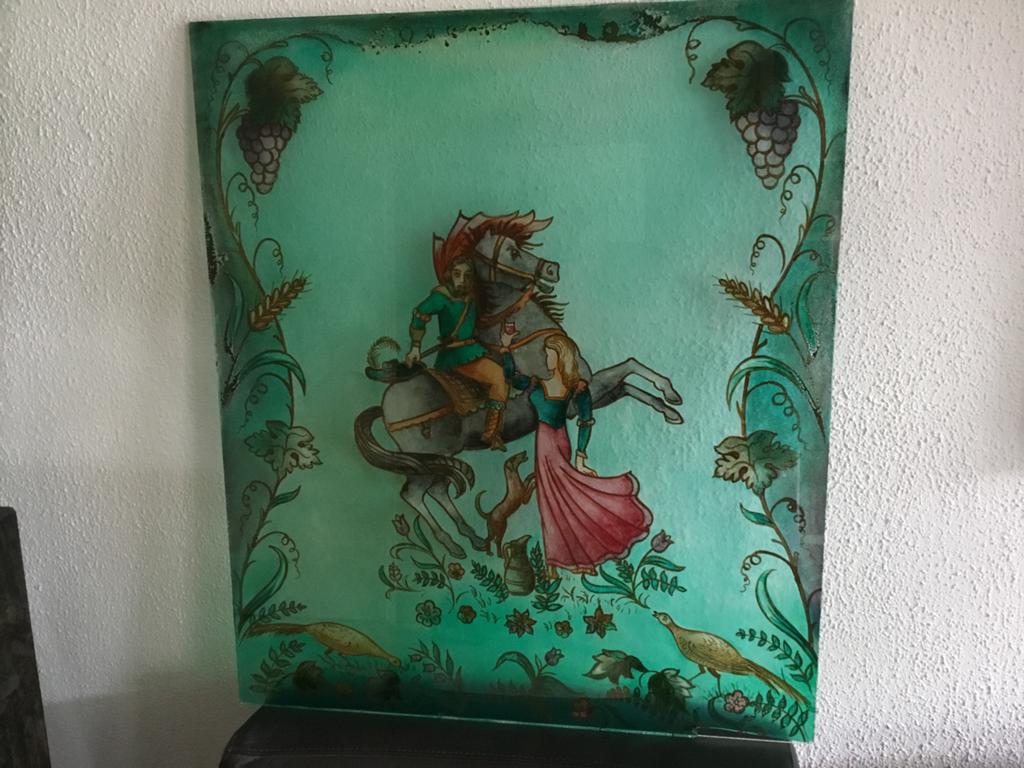 Ruiter in glas geschilderd, Antiek en Kunst, Kunst | Schilderijen | Klassiek, Ophalen