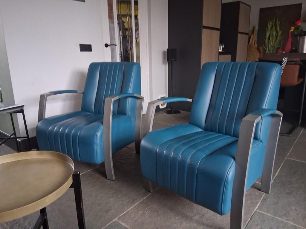 Twee lederen fauteuils, Huis en Inrichting, Fauteuils, Ophalen, 75 tot 100 cm, 50 tot 75 cm