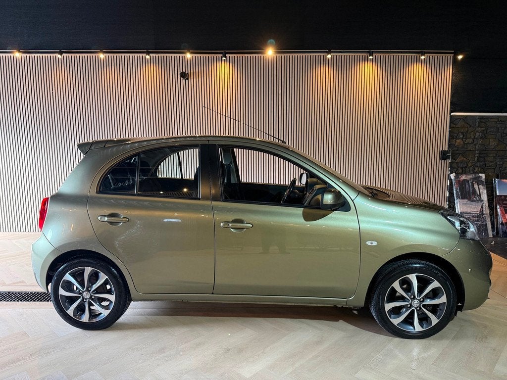 Nissan Micra Olijf groen 1.2 Pano | navi | keyless | Pdc, Voorwielaandrijving, Stof, Gebruikt, Zwart