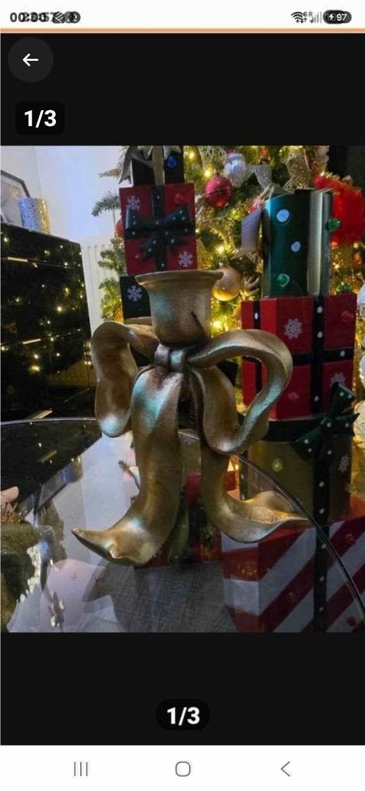 Gouden Kandelaar in Strikvorm - Uniek Kerstdecoratie, Overige merken, Nieuw, Ophalen of Verzenden, Metaal