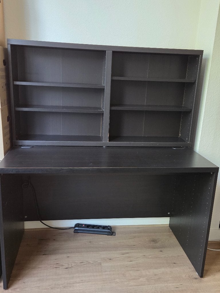 Zwartbruin IKEA BESTA Bureau met Opzetstuk - 120x140 cm, Ophalen, Gebruikt, 120 cm, Spaanplaat of MDF