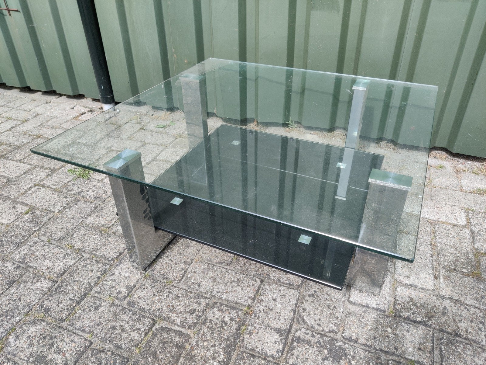 Grote vierkante glazen design salontafel, Ophalen of Verzenden, Vierkant, Glas