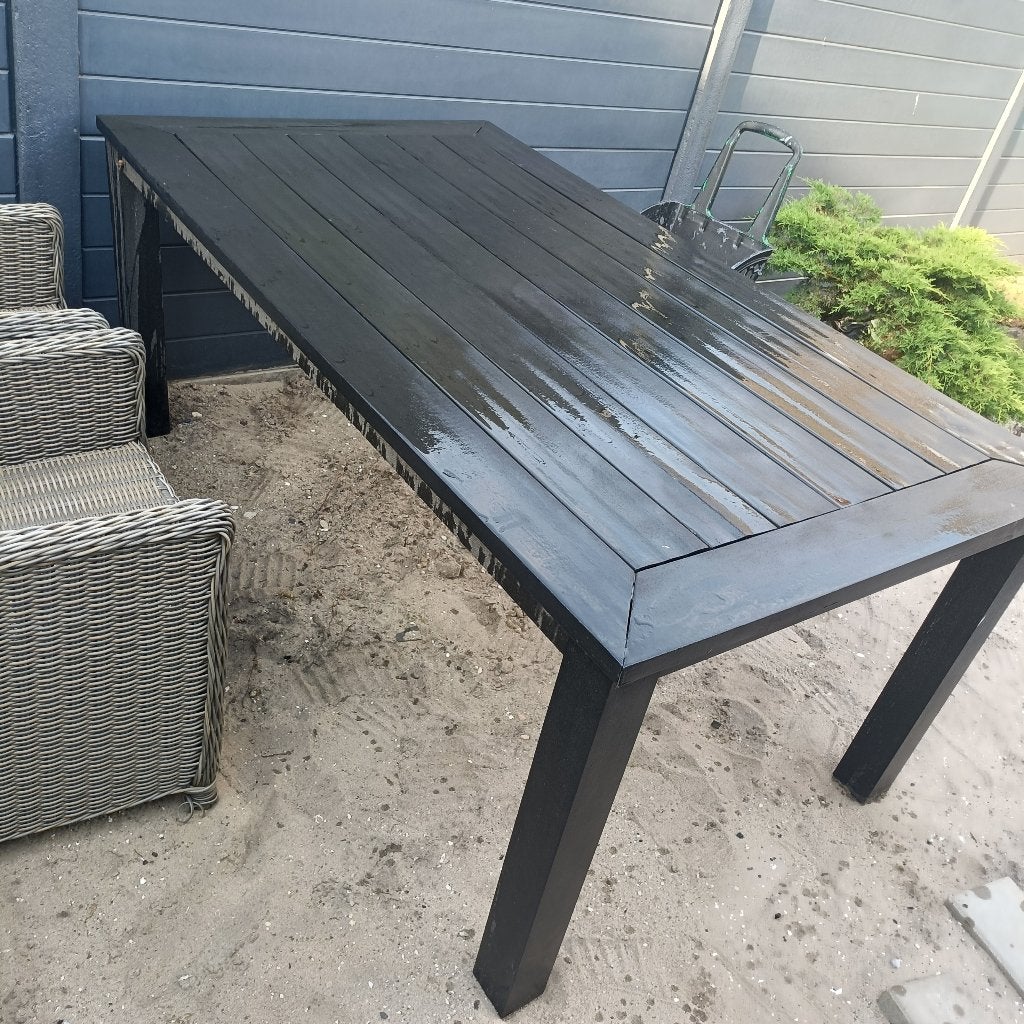 Tuinset met grote tafel en 4 wicker stoelen | P&R Design, Tuin en Terras, Tuinsets en Loungesets, Ophalen, 4 zitplaatsen, Gebruikt