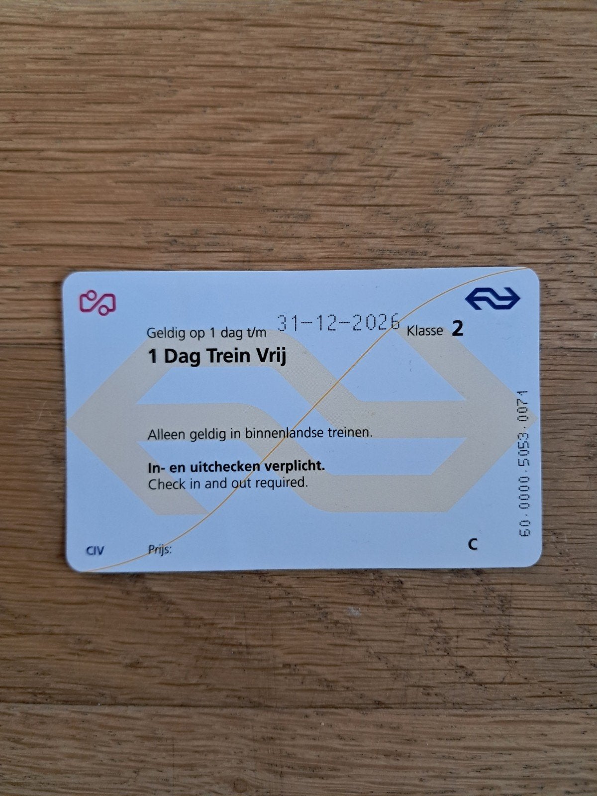 NS Treinkaart - 1 Dag Trein Vrij - Dagkaart, Eén persoon, Trein, Algemeen kaartje