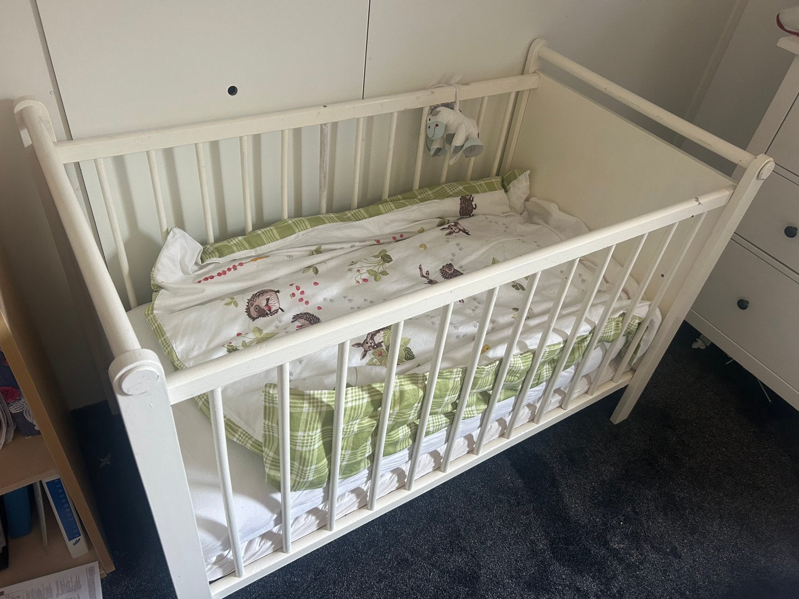 Babybedje met toebehoren., Ophalen, Gebruikt, Minder dan 140 cm, Minder dan 70 cm