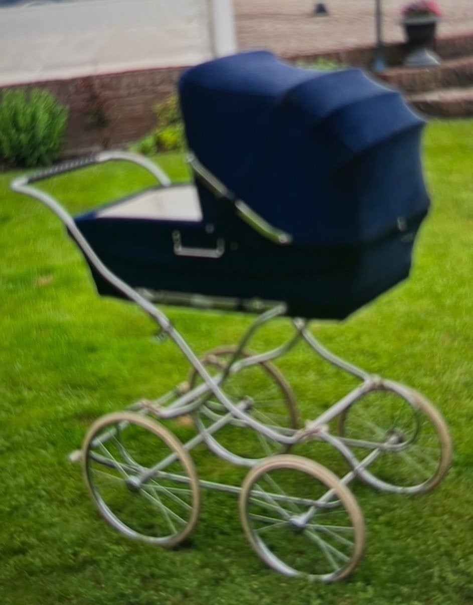 Vintage Kinderwagen - Klassiek Blauw, Gebruikt, Met reiswieg, Ophalen, Kinderwagen