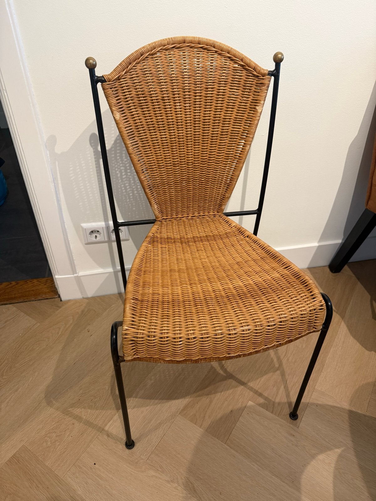 6 Vintage Eetkamerstoelen met Rotan Zitting en Metalen Frame, Ophalen