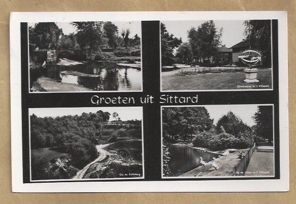 Groeten uit Sittard - Zeldzame ansichtkaart 1954, Ophalen of Verzenden, 1940 tot 1960, Gelopen, Limburg