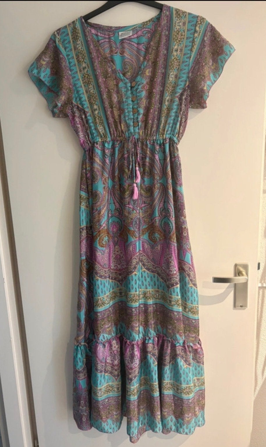 Maxi jurk met paisley print en ruches, Maat 38/40 (M), Meerkleurig, Ophalen of Verzenden, Zo goed als nieuw