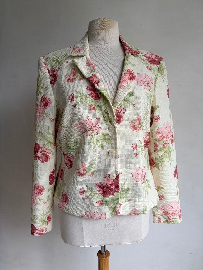 laura ashley blazer beige bloemen blazer, Verzenden, Beige, Maat 42/44 (L), Zo goed als nieuw