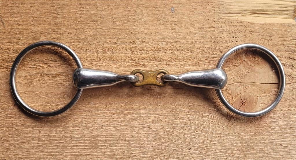 Dubbelgebroken watertrens 14,5 cm, koper tussenstuk, Ophalen, Gebruikt