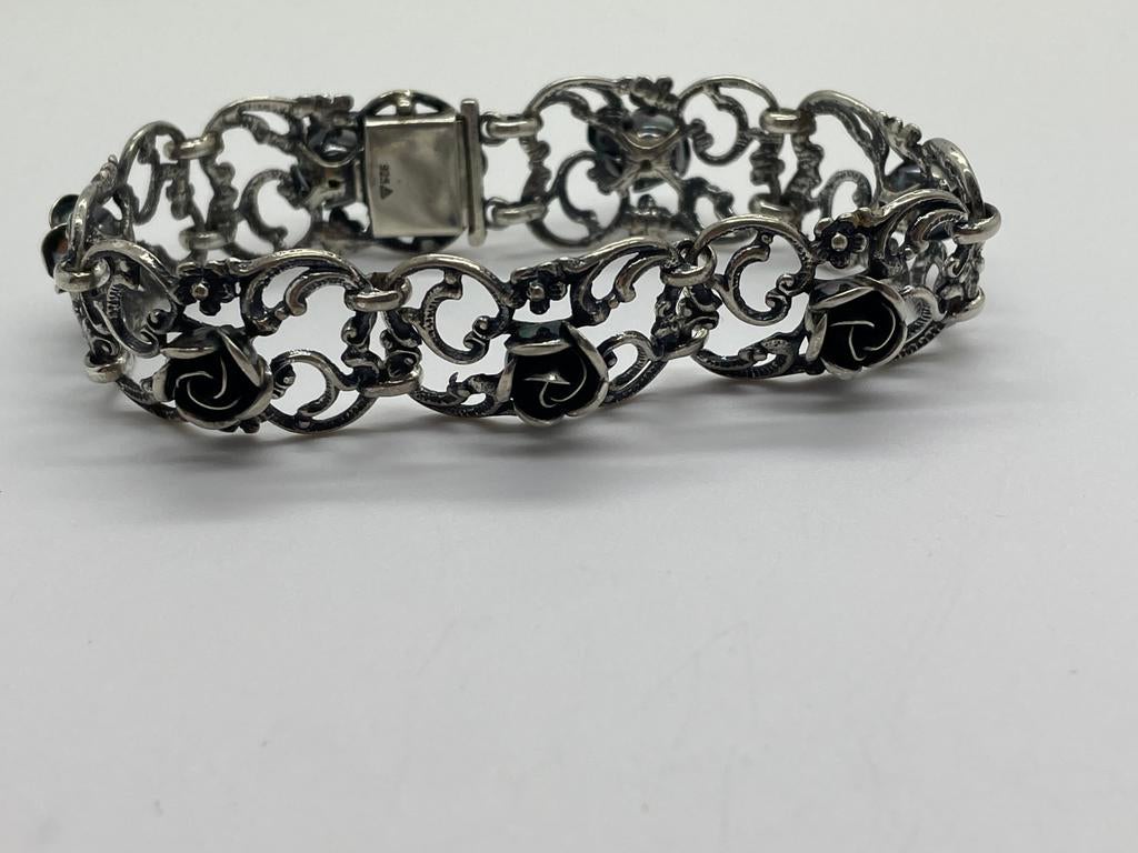 D148 Prachtige zilveren TEKA armband roosjes, Ophalen of Verzenden, Zilver, Armband