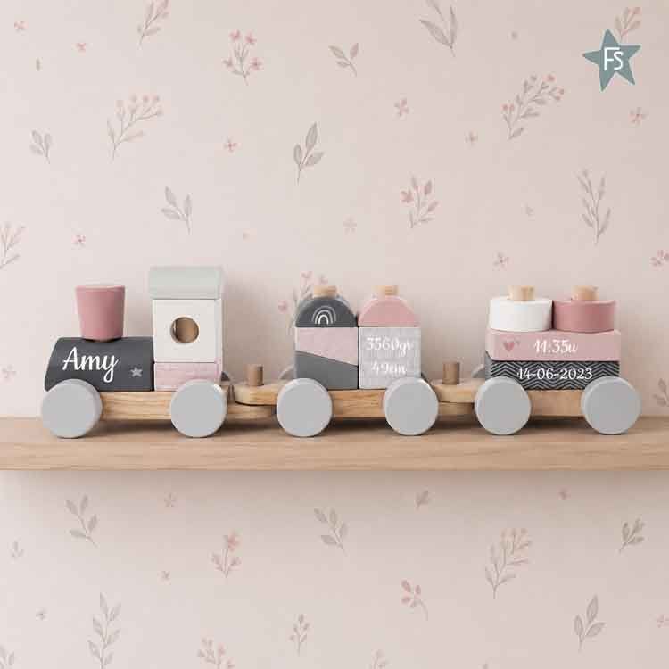 Label Label Houten Speelgoed Trein Roze ( met naam en geboor, Kraamcadeau, Verzenden, Info@freubelshoponline.nl, Klimmen