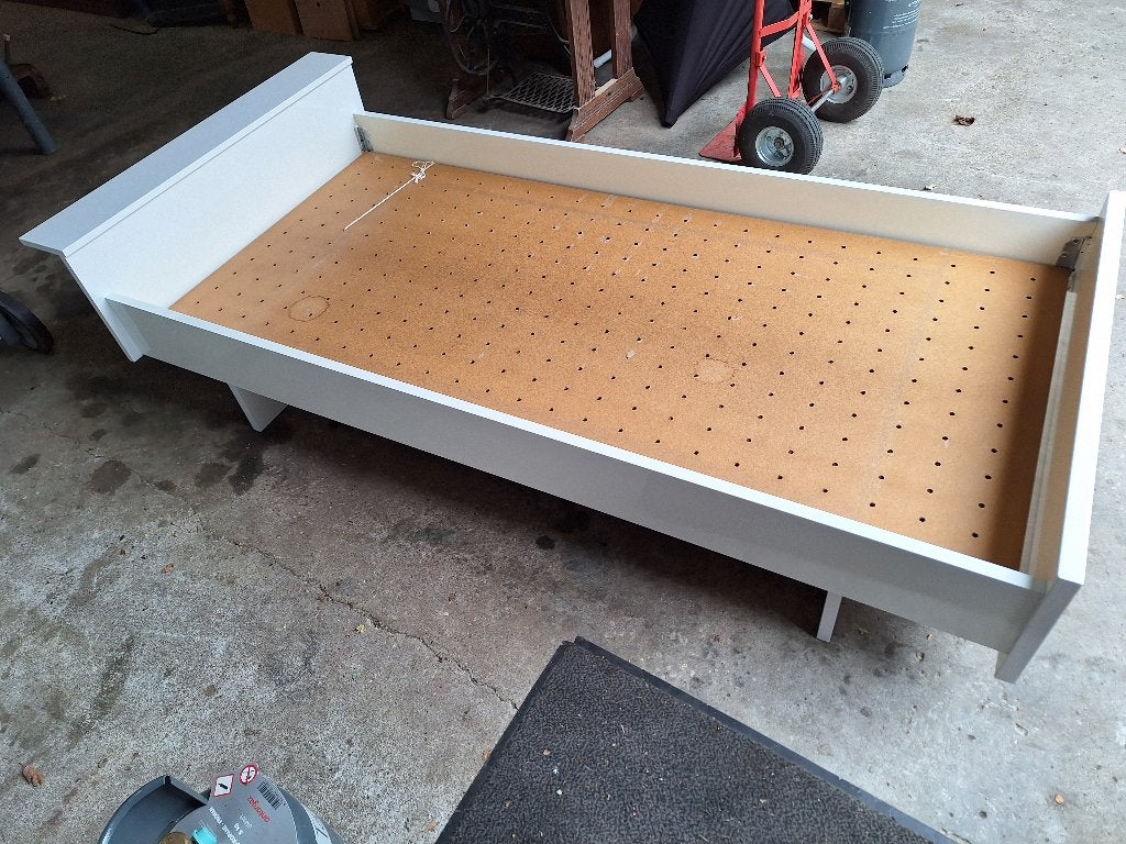 1 persoons bed met bodem en nachtkastje, Ophalen, 90 cm, Wit, 190 cm of minder