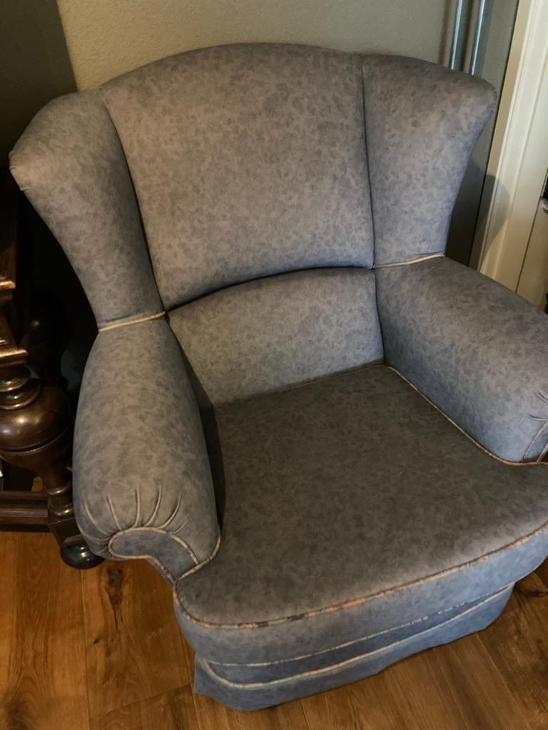 Leuke oorfauteuil, rafblauw, Huis en Inrichting, Fauteuils, Ophalen, Gebruikt, Minder dan 75 cm, 75 tot 100 cm
