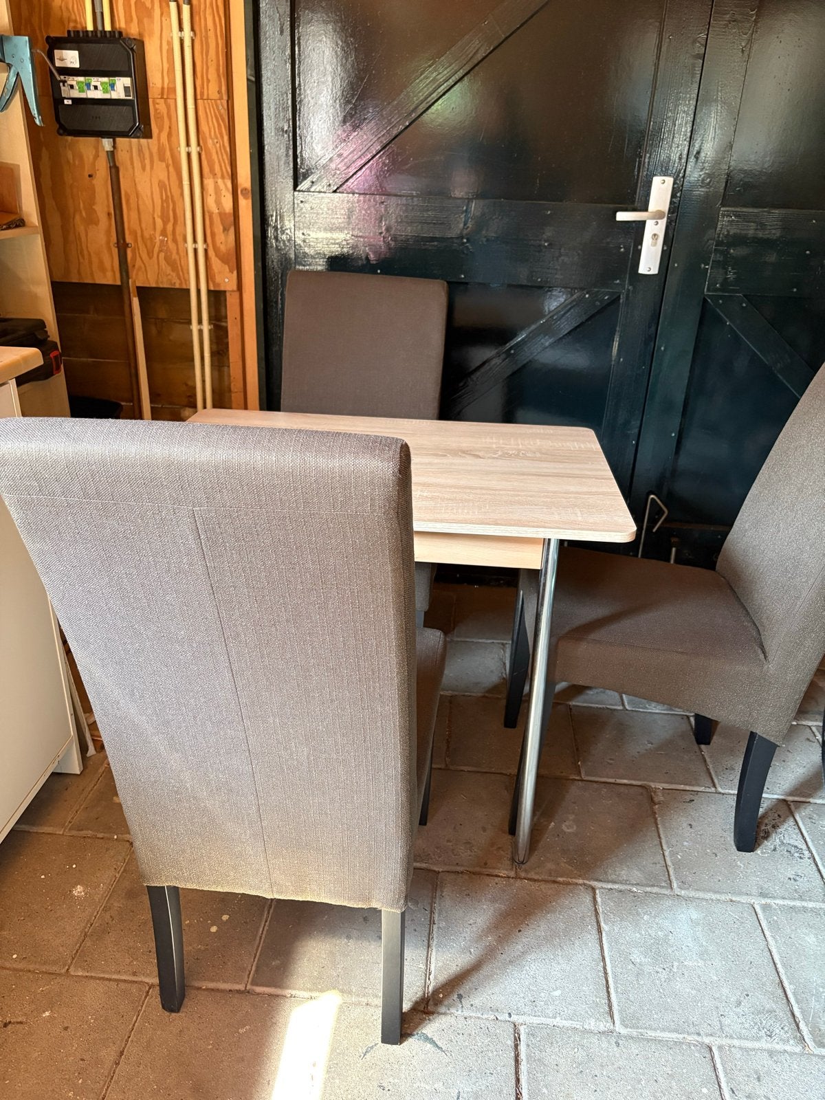 Eenvoudige eettafel met 3 stoelen, Huis en Inrichting, Ophalen, Gebruikt, 50 tot 100 cm, Rechthoekig
