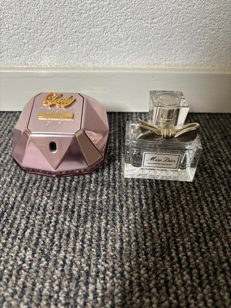 Lege parfumflesjes Miss Dior & Lady Million, Verzamelen, Ophalen of Verzenden, Gebruikt, Parfumfles
