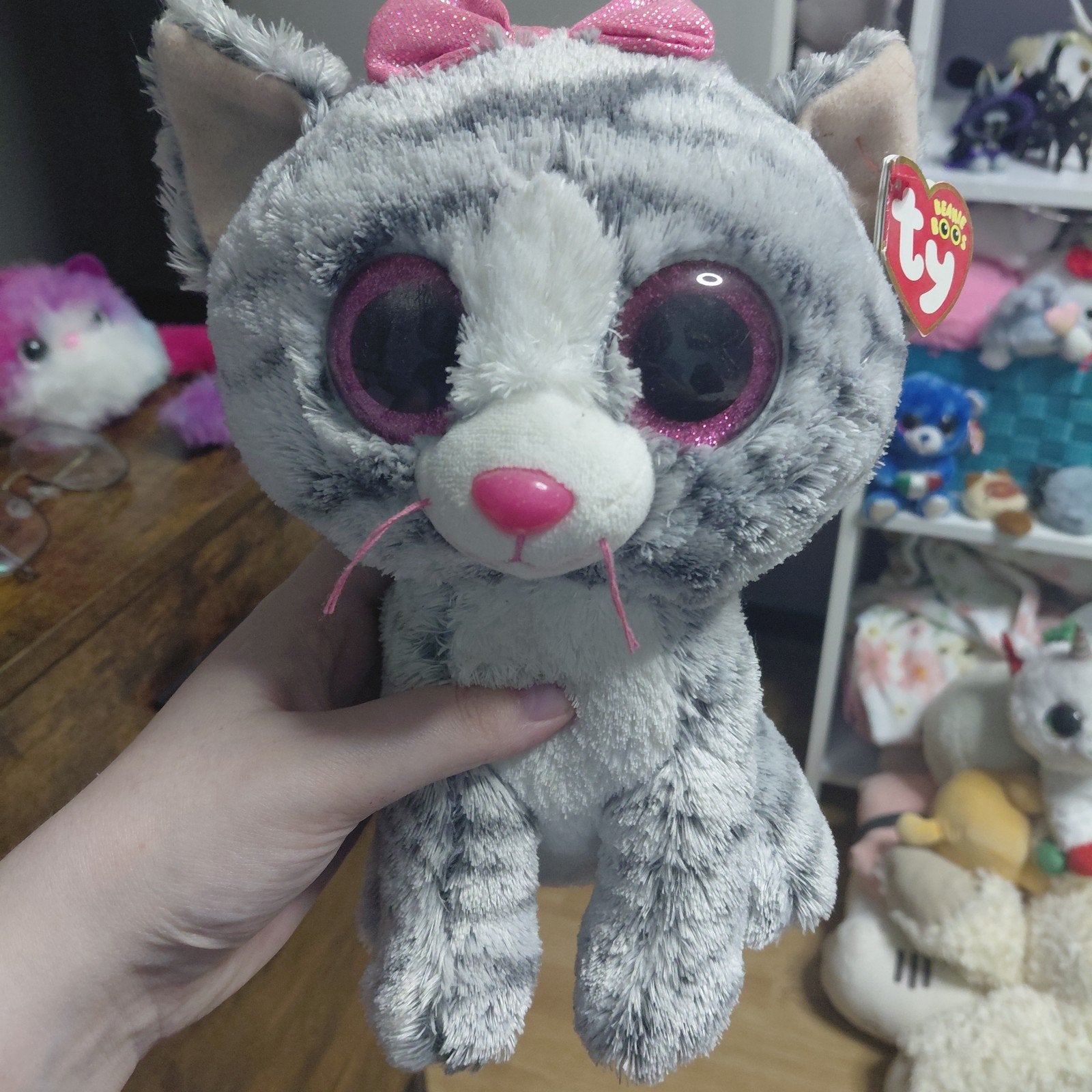 Ty Beanie Boos KiKi the Cat knuffel - 23 cm, Overige karakters, Grijs, Nieuw, Ophalen of Verzenden