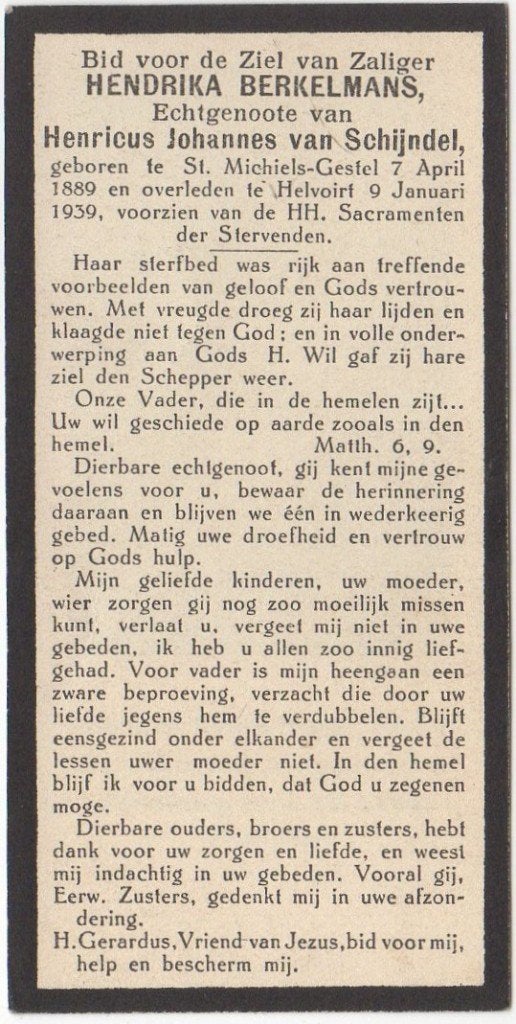 Hendrika Berkelmans 1889 St. Michielsgestel + 1939 Helvoirt, Ophalen of Verzenden