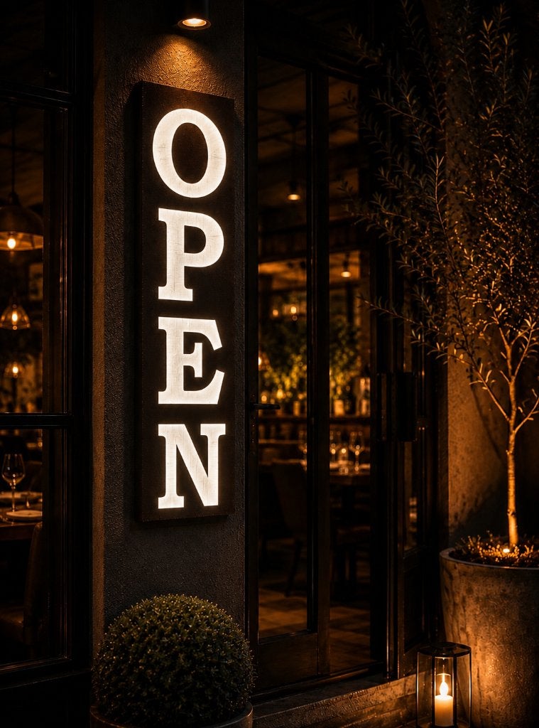 OPEN sign in cortenstaal met LED verlichting., Ophalen