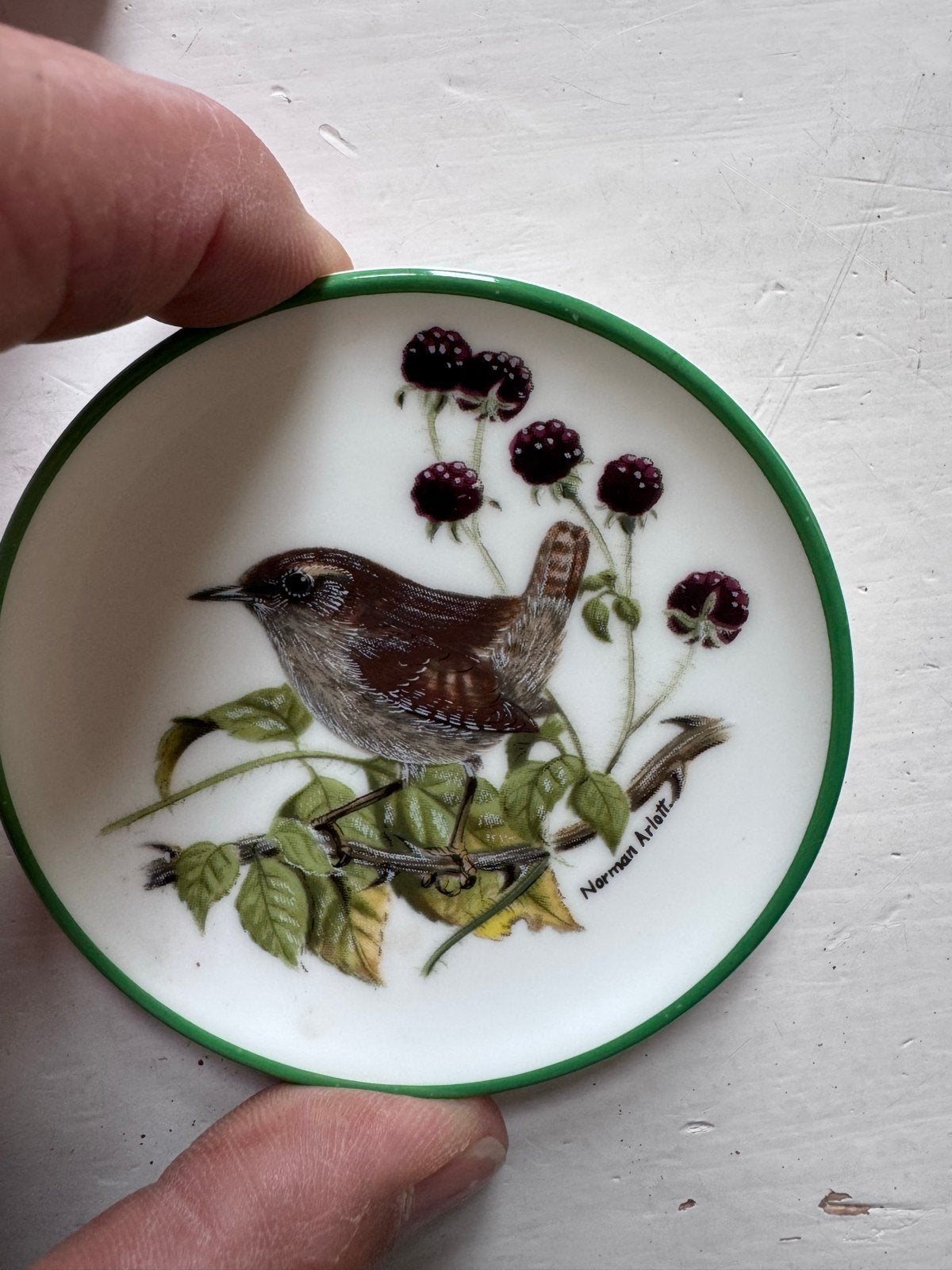 Royal Coalport Miniatuur Bordje - Winterkoninkje, Ophalen of Verzenden