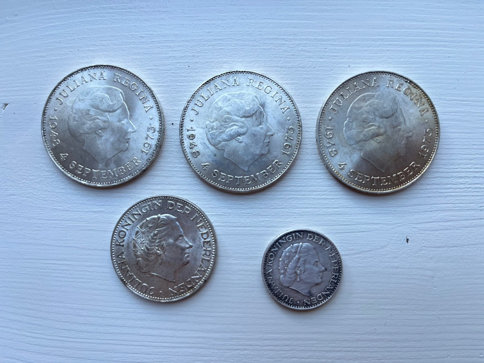 3 zilveren tientjes, 1 zilveren rijksdaalder en gulden, Postzegels en Munten, Munten | Nederland, Ophalen of Verzenden, Koningin Juliana