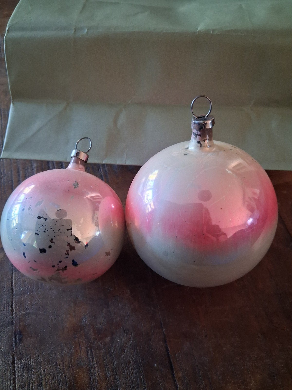 2 oude kerstballen van glas, Ophalen of Verzenden, Gebruikt