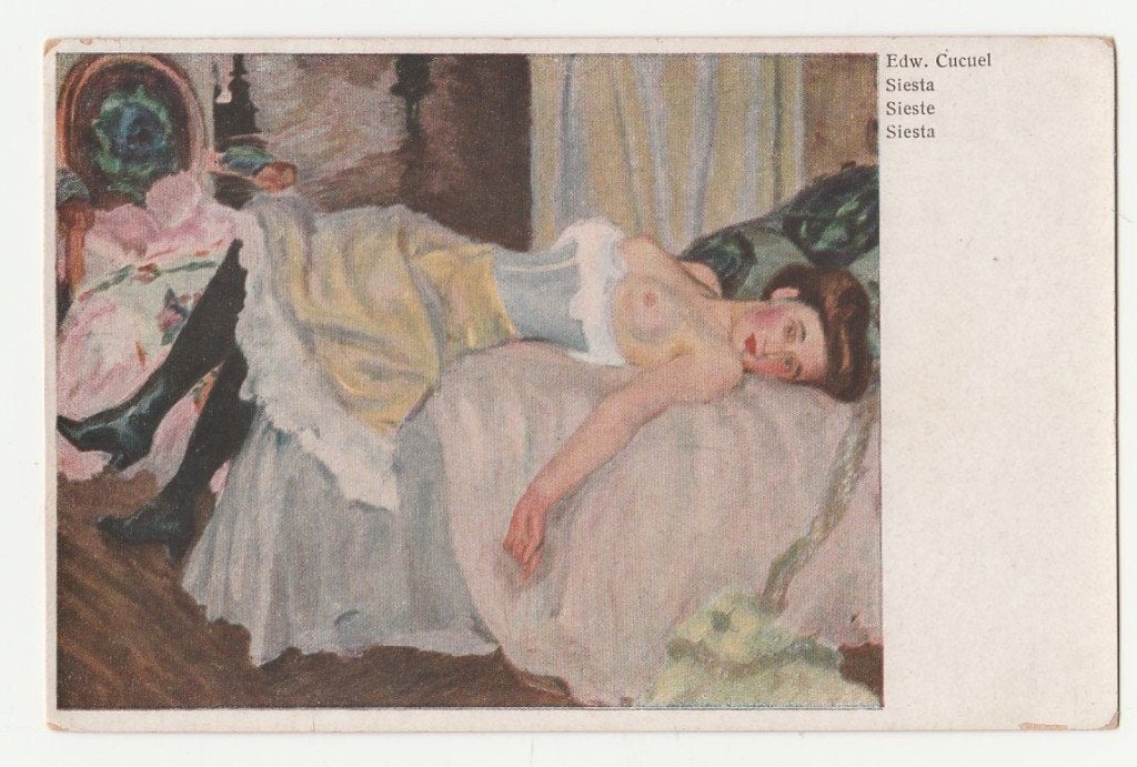 Half naakt op bed.  Illustrateurs.   Siesta., Verzenden, Voor 1920, Ongelopen, Overige thema's
