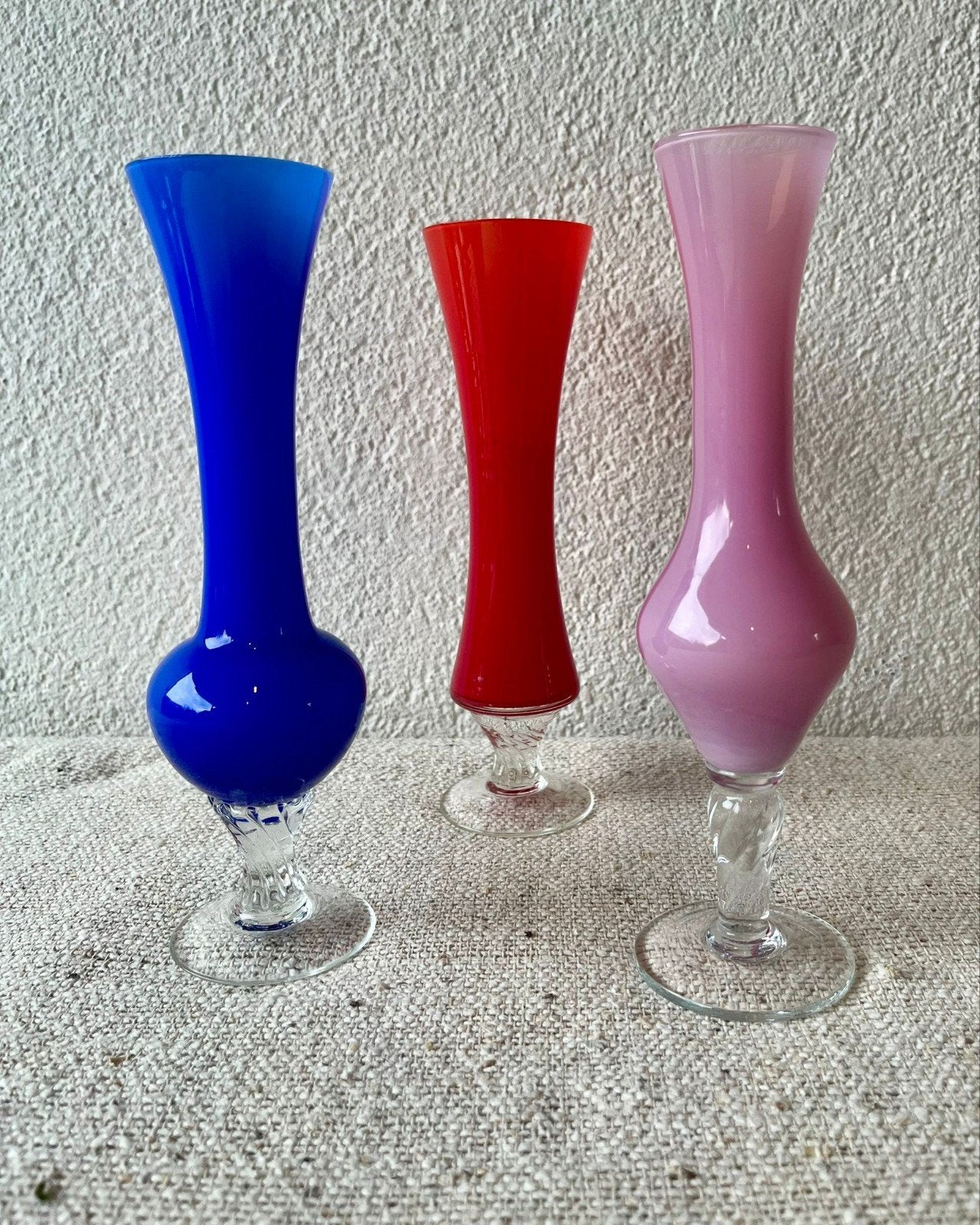 Vintage glazen vaasjes rood en roze, Ophalen of Verzenden