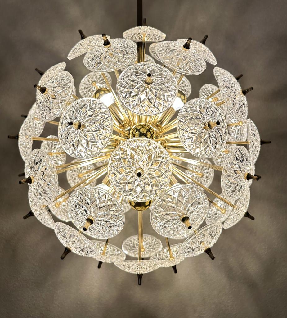 Vintage spoetnik Val St Lambert, Huis en Inrichting, Lampen | Kroonluchters, Gebruikt, Glas, Metaal, Ophalen of Verzenden