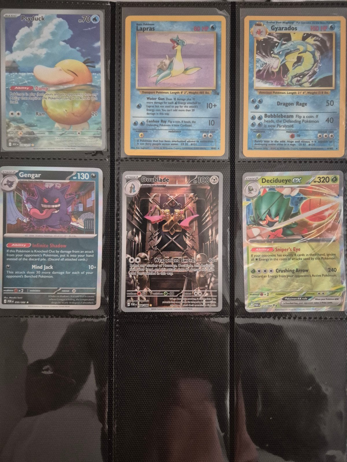 Pokémon kaarten: Psyduck, Lapras, Gyarados, Gengar, Ophalen of Verzenden, Zo goed als nieuw, Meerdere kaarten