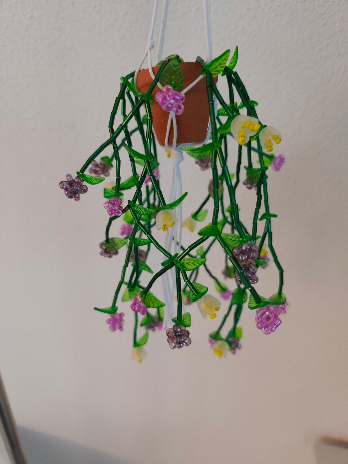 Handgemaakt kralen hangplantje - Braam, Binnen, Groen, Handgemaakt, Kunstplant