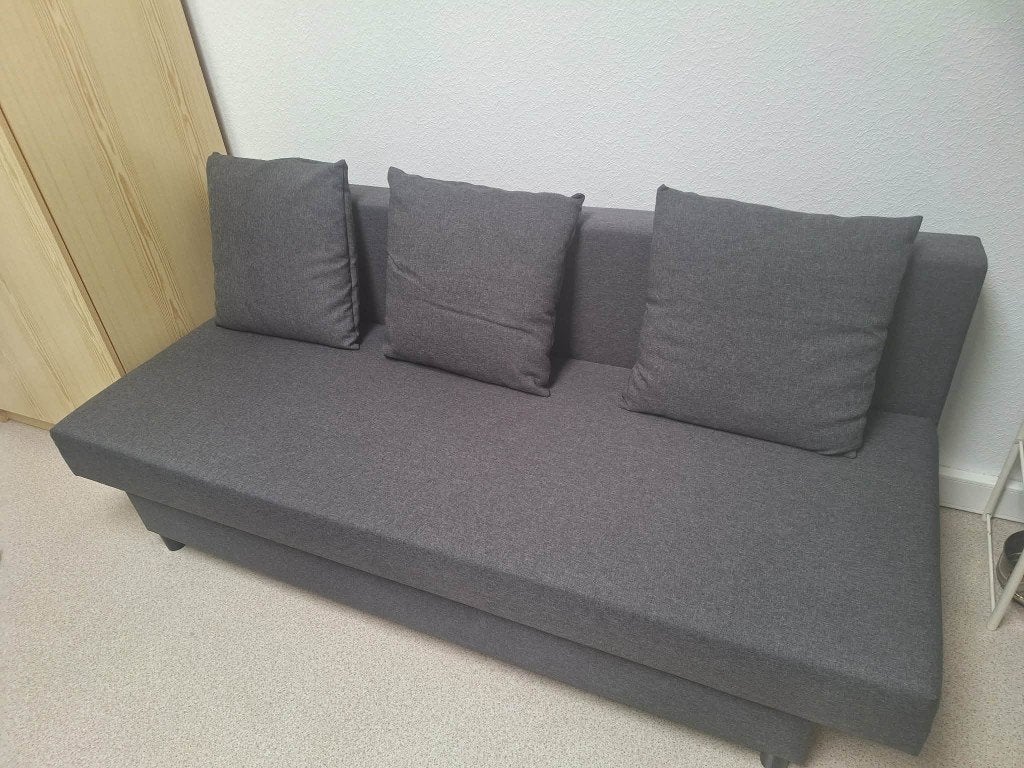 Grijs zetelbed met opbergruimte, Ophalen, 125 tot 150 cm, 150 tot 200 cm, Driepersoons
