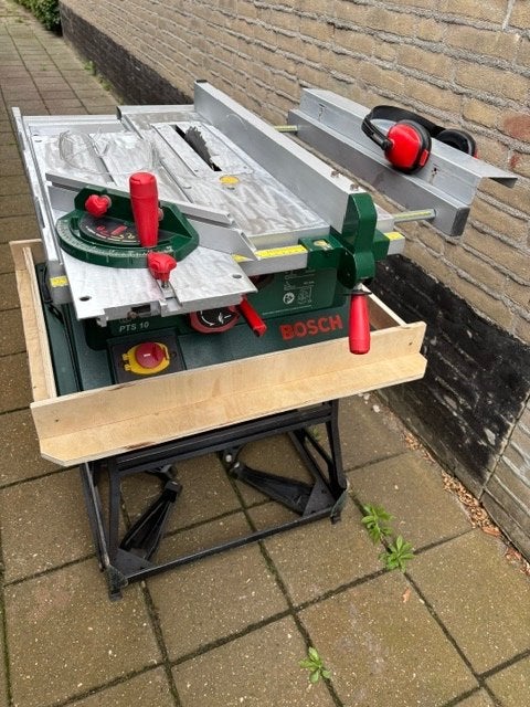 Bosch PTS10 + houten opvangbak of stalen onderframe, Ophalen, Gebruikt, Cirkelzaag, 30 tot 70 mm
