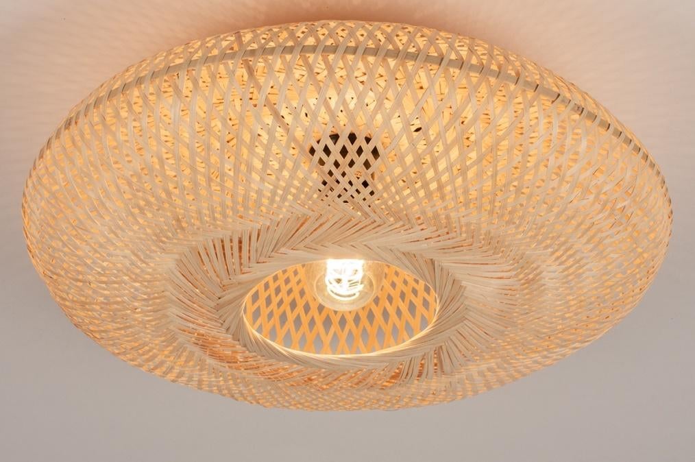 plafondlamp riet 50cm bank bed keuken salon tafel rotan lamp, Ophalen of Verzenden, Nieuw, Minder dan 50 cm