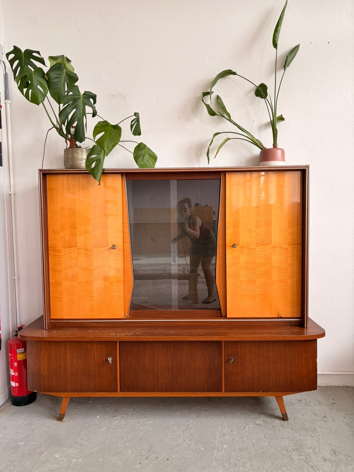 Vintage Mid century scandinavische high board kast, Ophalen, Gebruikt, Scandinavische midcentury high board, 150 tot 200 cm