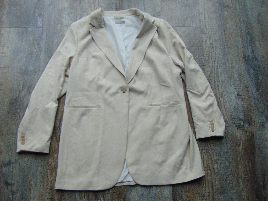 H&M colbert jasje beige maat 46/48 blazer jas, H&M, Beige, Maat 46/48 (XL) of groter, Ophalen of Verzenden