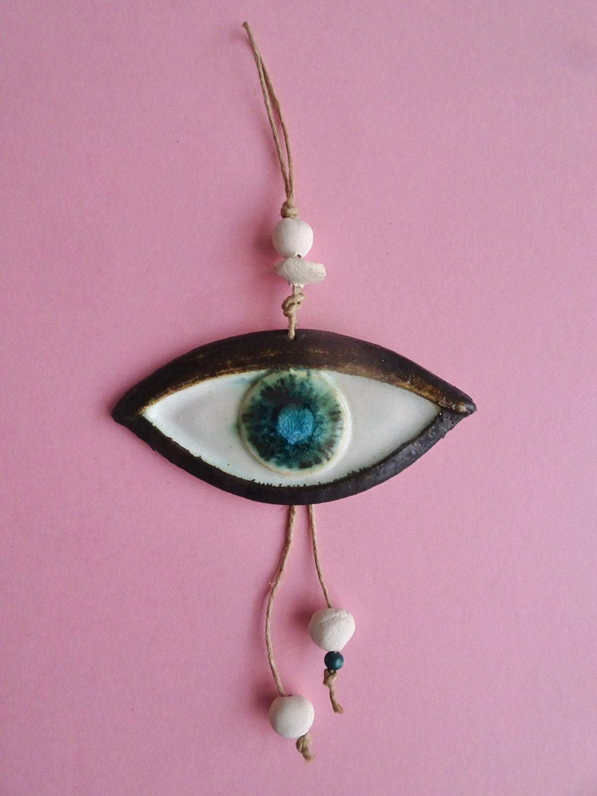 Vintage keramiek oogje boze oog hanger wandhanger beeldje, Ophalen, 12 cm, Wandhanger, 5 cm