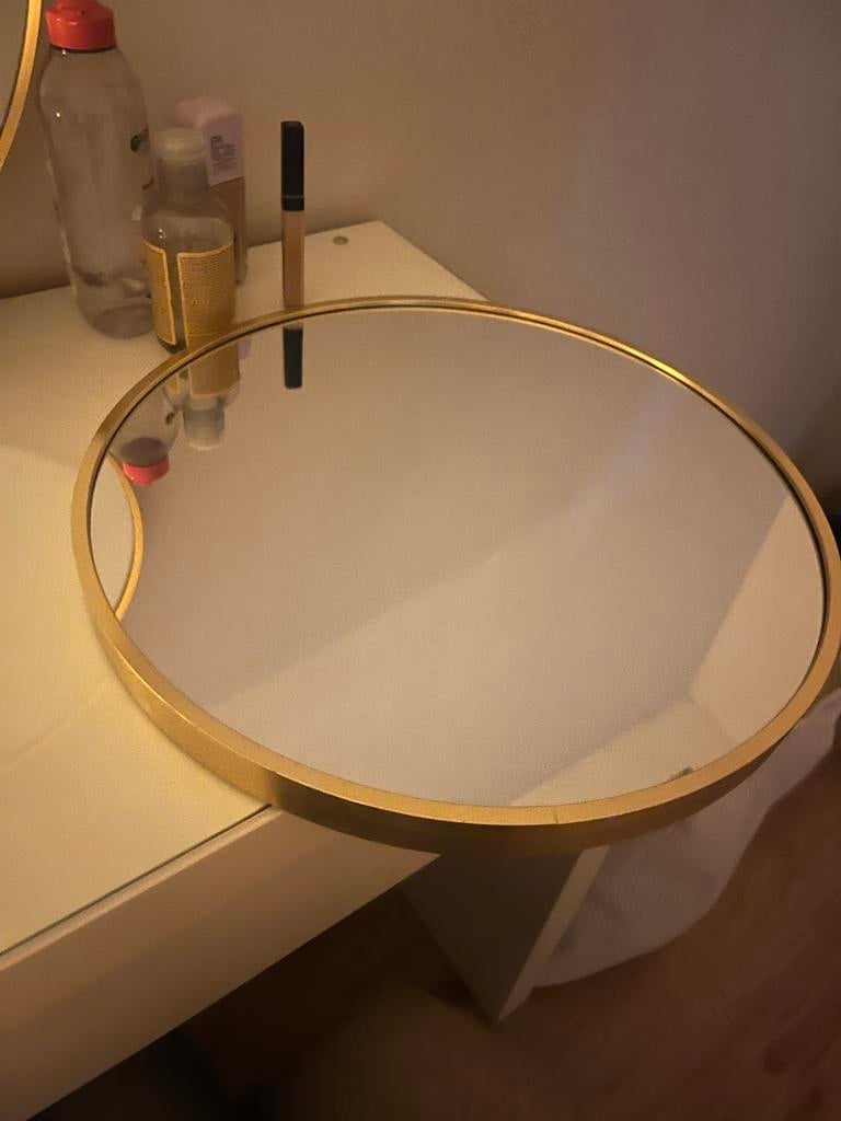 Nieuwe gouden spiegel van IKEA, krasvrij, Ophalen, Minder dan 50 cm, Rond, Nieuw