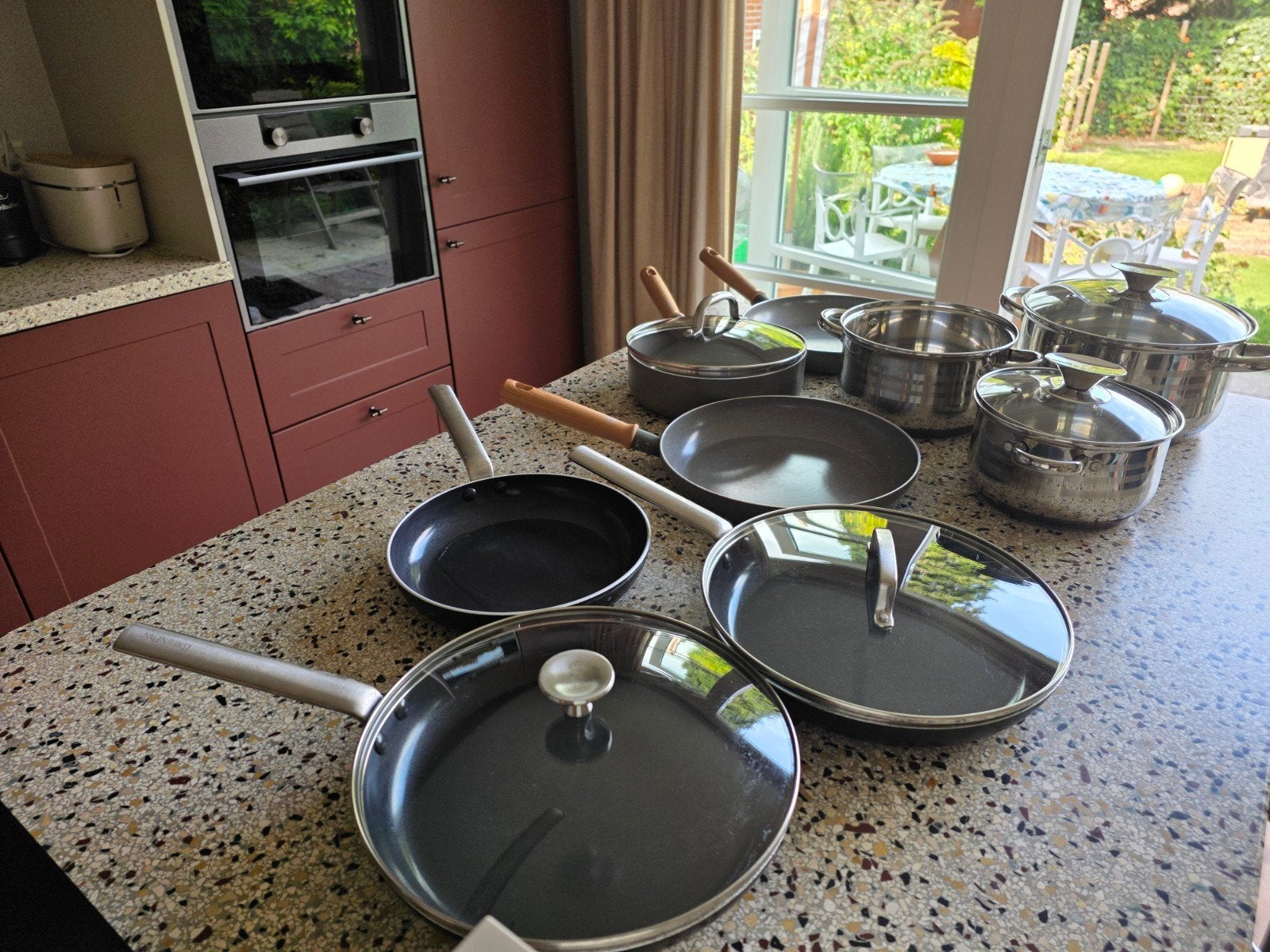 Pannenset GreenPan + RVS potten (9-delig) – kan op inductie, Ophalen, Gebruikt, Pannenset, GreenPan